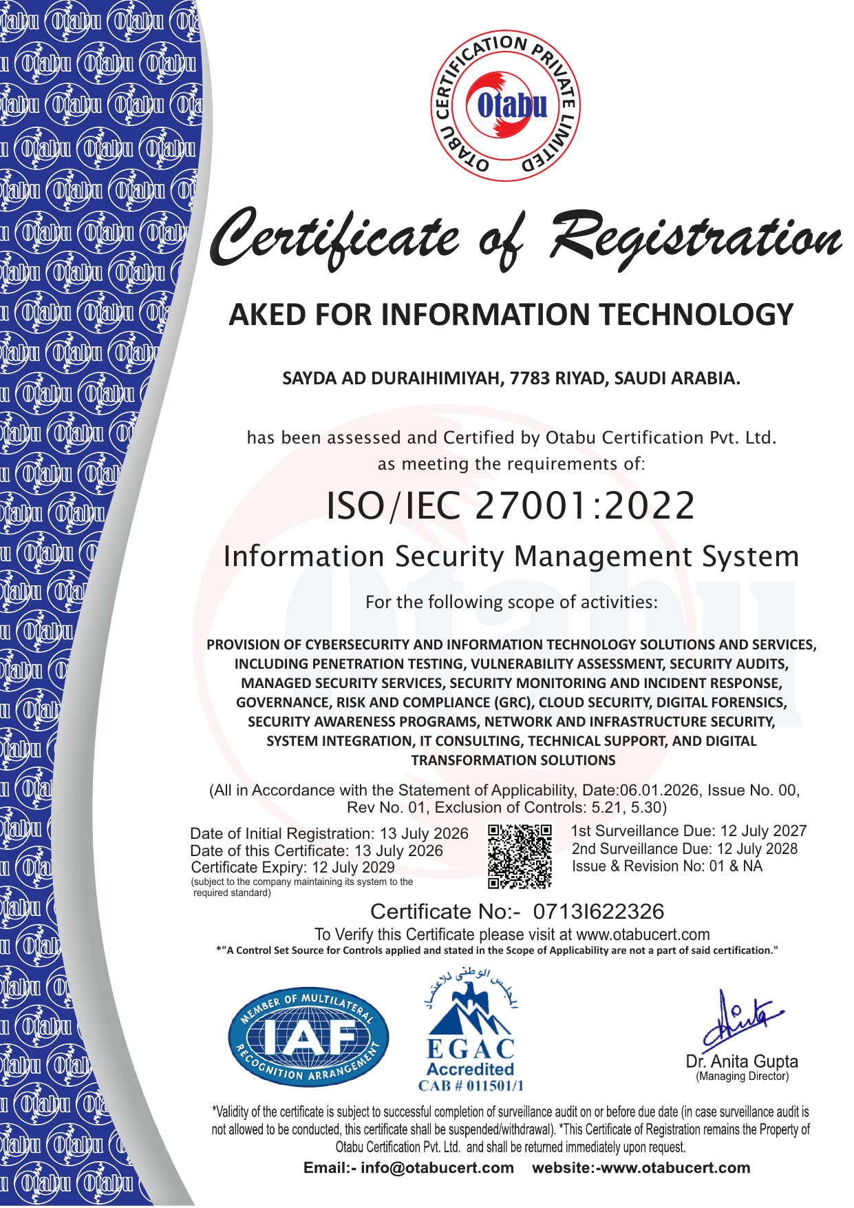ISO/IEC 27001:2022 certificate — Information Security Management System